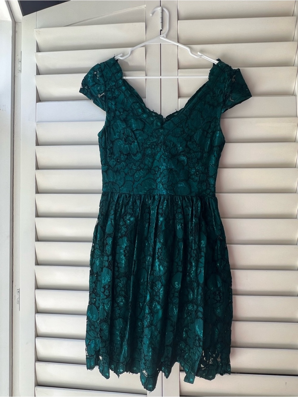 Betsey Johnson Emerald Lace V-Neck Fit-and-Flare Dress